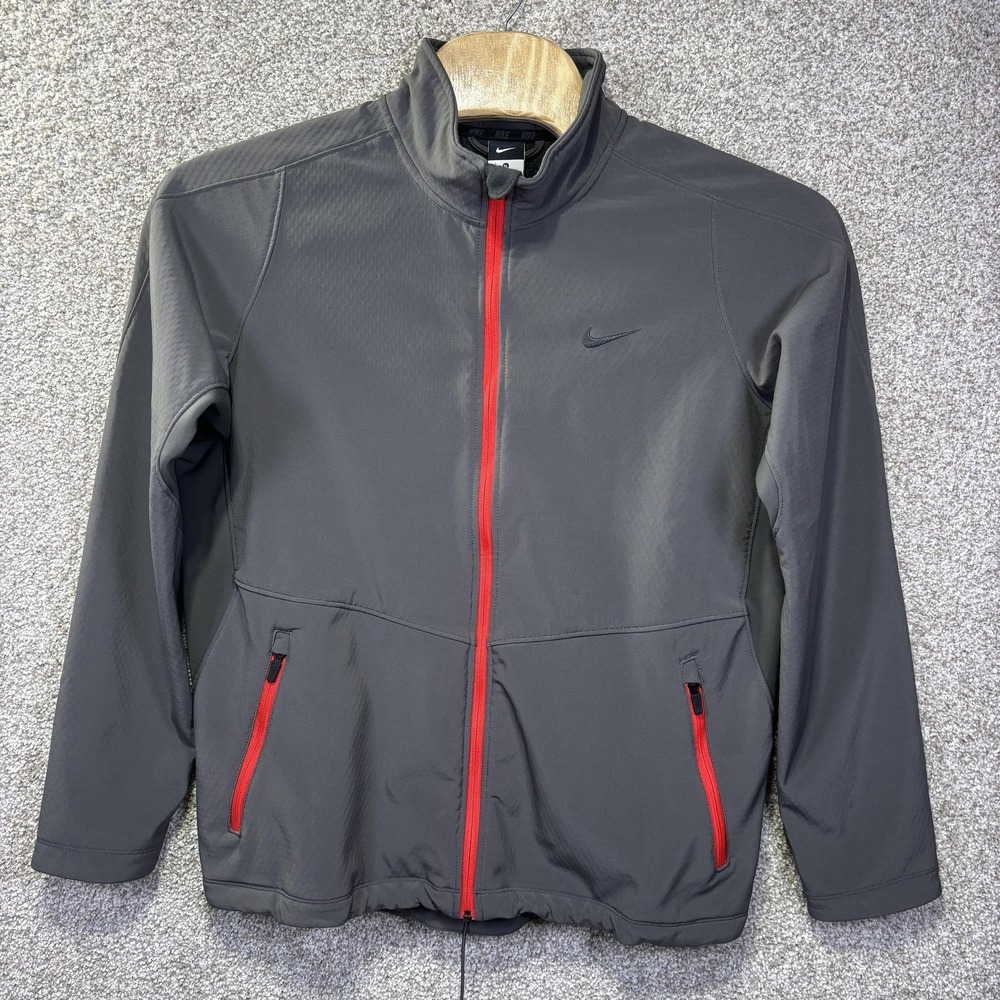 Nike Windbreaker Jacket Mens XL Gray Red Full Zip Softshell Athletic Running